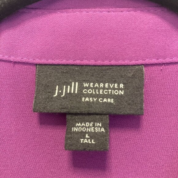 J Jill Pleated Lightweight Blazer‎ Blouse Large Tall Purple Wearever Button Top - Picture 3 of 12